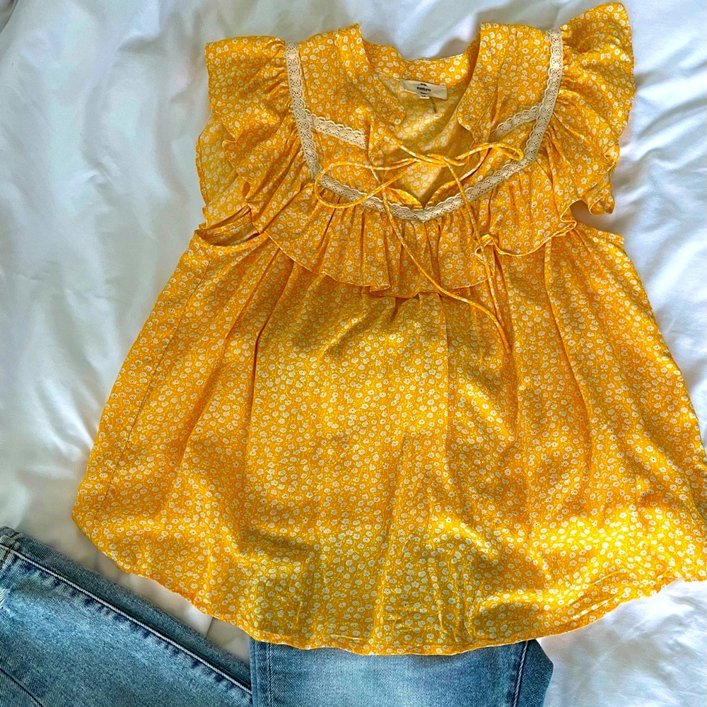 Yellow Ditsy Floral Boho Top